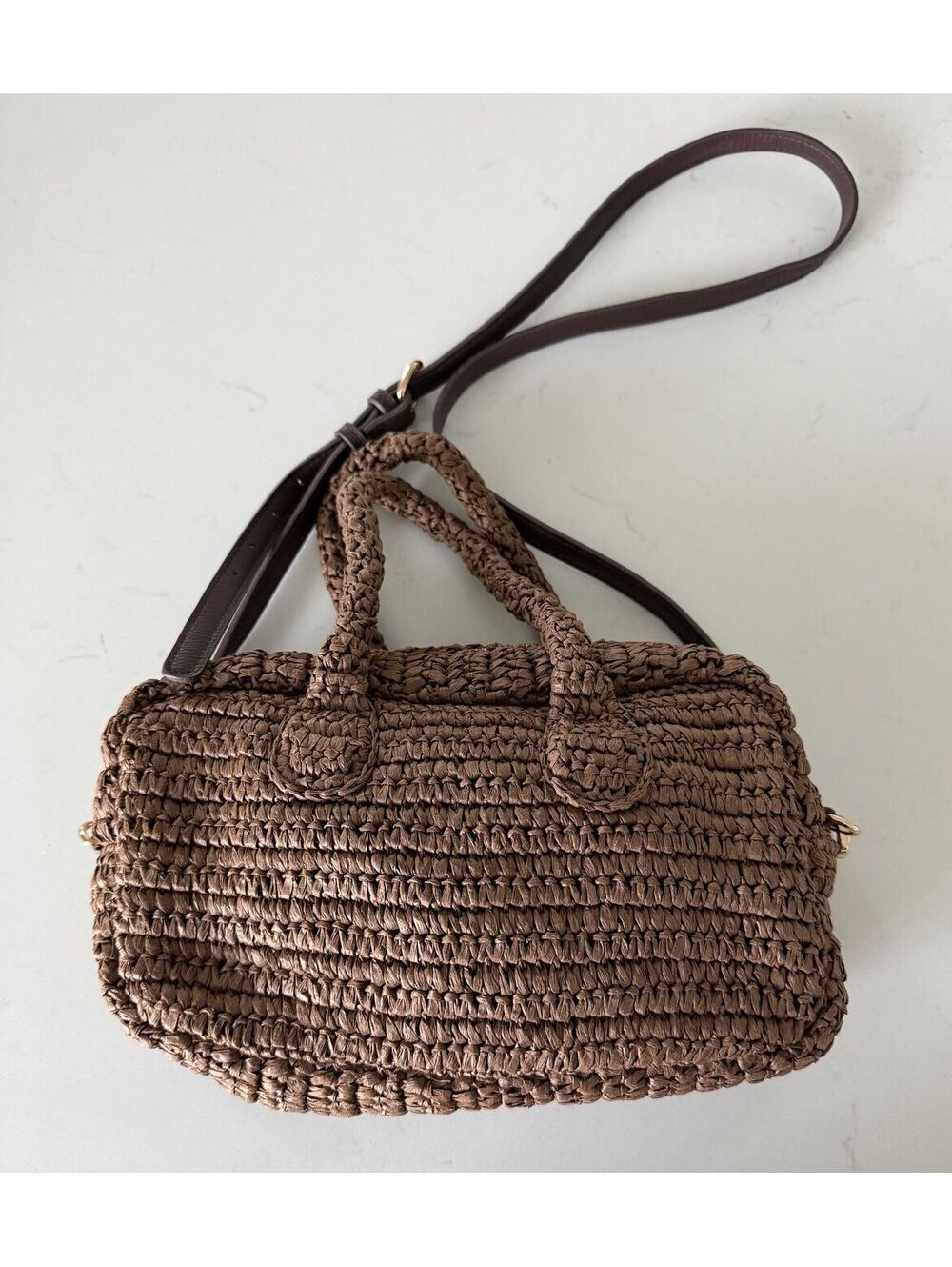 A New Day Brown Small Straw Satchel Bag